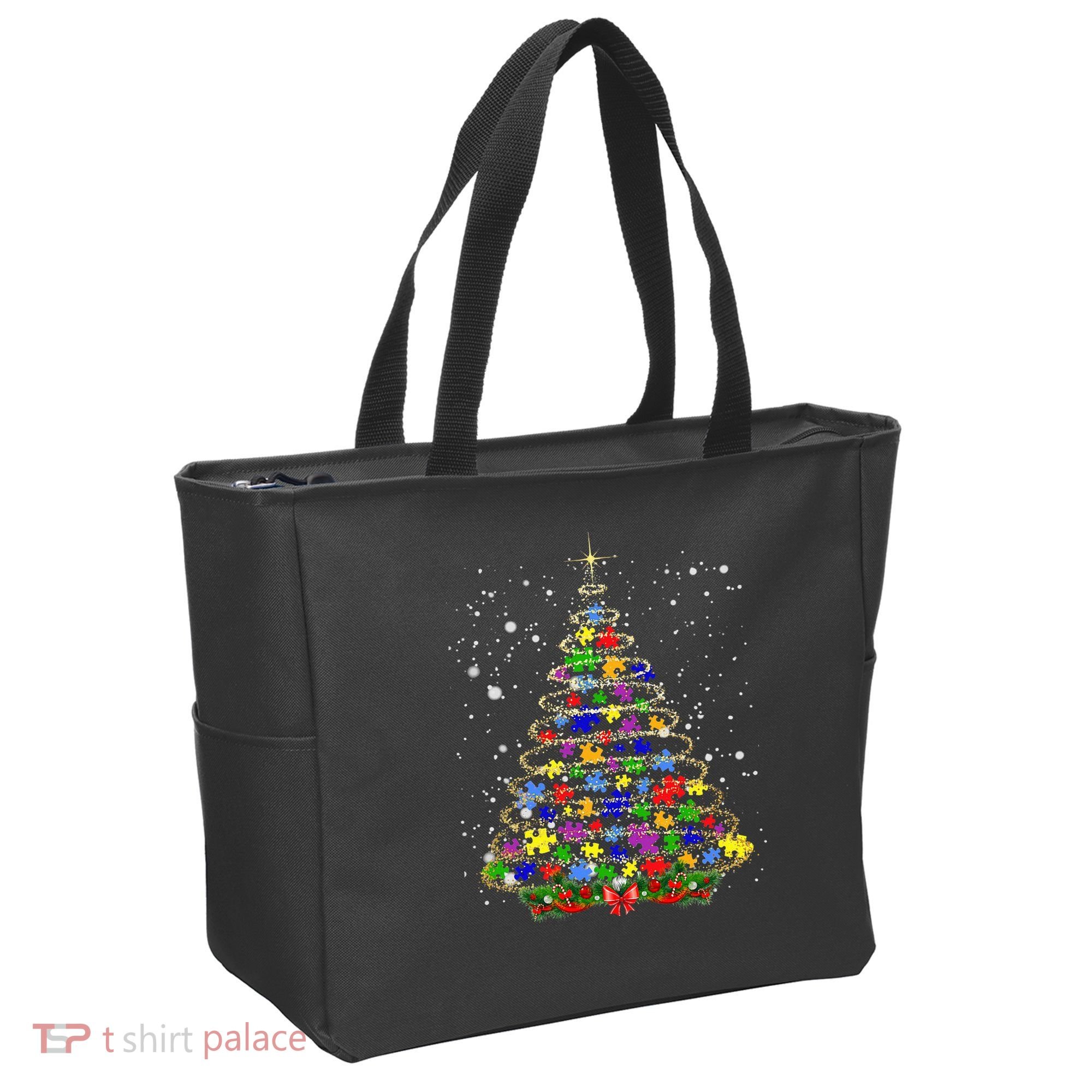 Autism Christmas Tree Lights Xmas Cute Xmas Autism Awareness Tote Bag