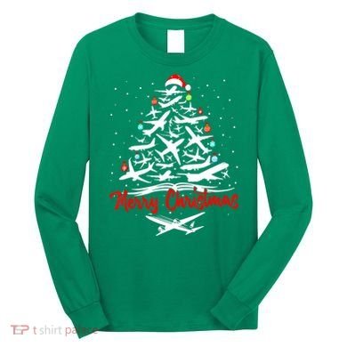 Airplane Christmas Tree Long Sleeve Shirt