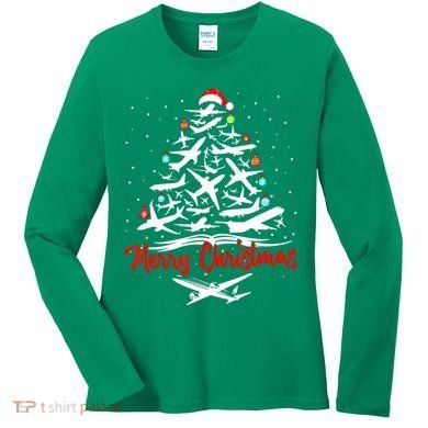 Airplane Christmas Tree Women's Long Sleeve Shirt