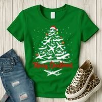 Airplane Christmas Tree Women's T-Shirt thumb 3