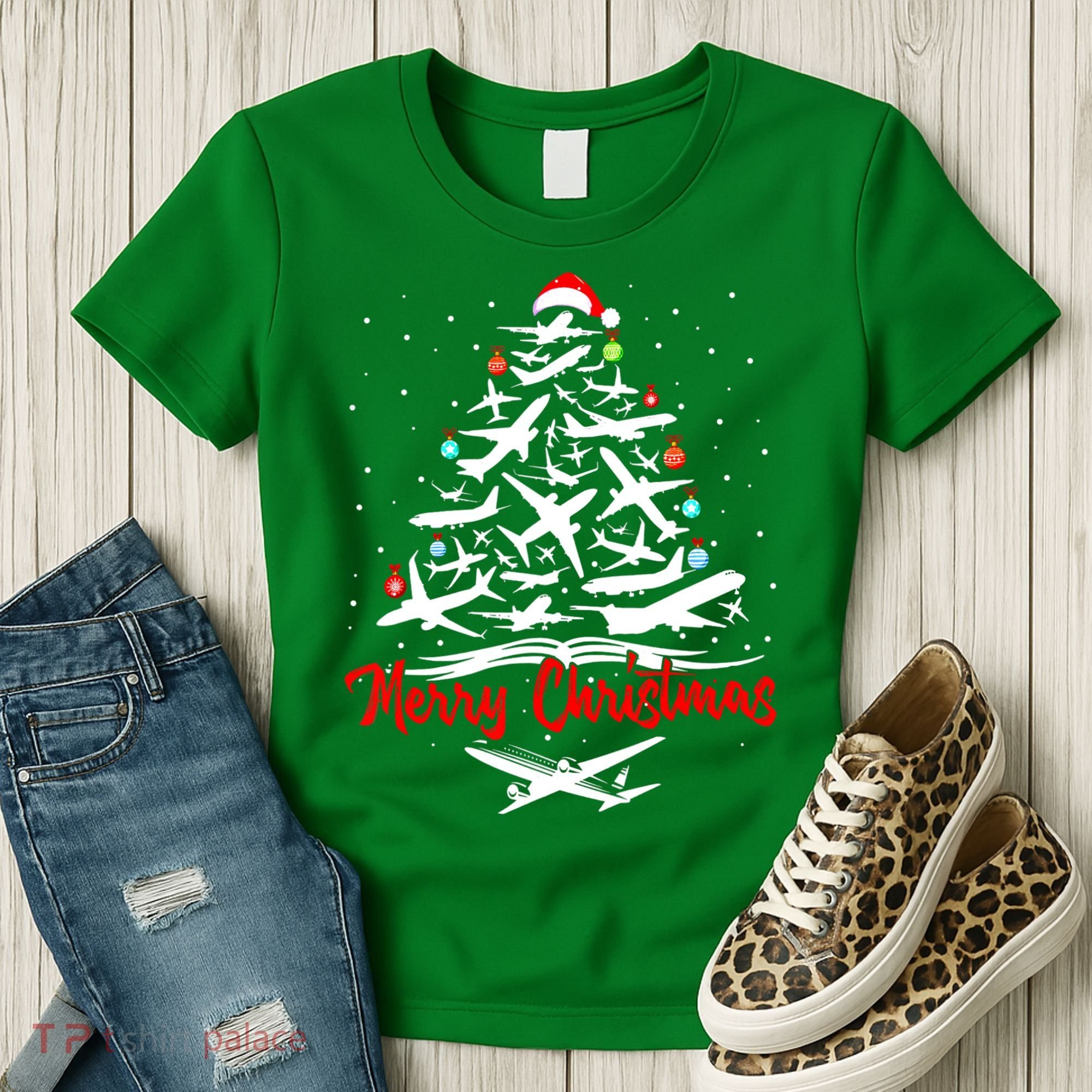 Airplane Christmas Tree Women's T-Shirt