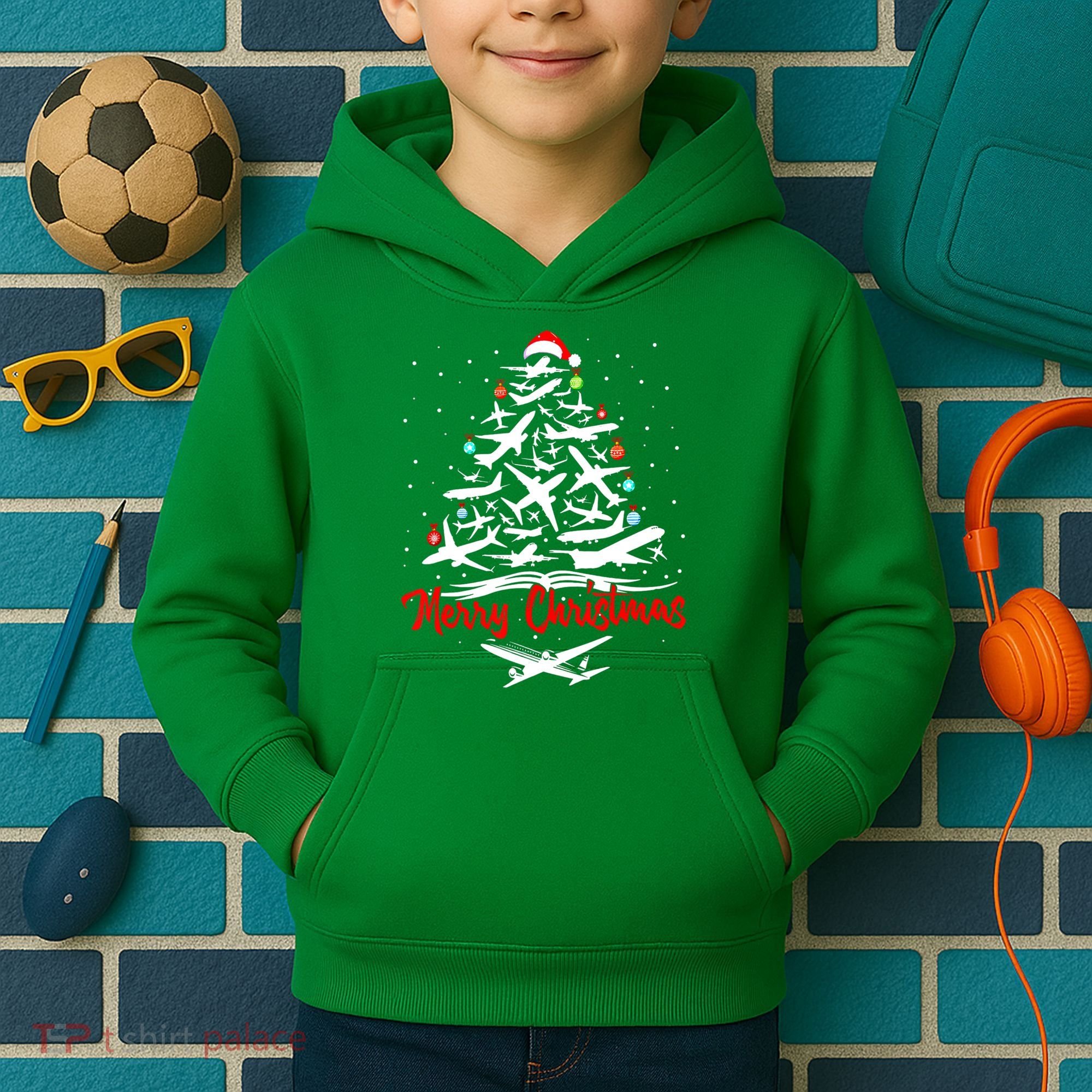 Airplane Christmas Tree Kids Hoodie