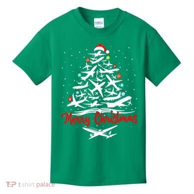 Airplane Christmas Tree Kids T-Shirt