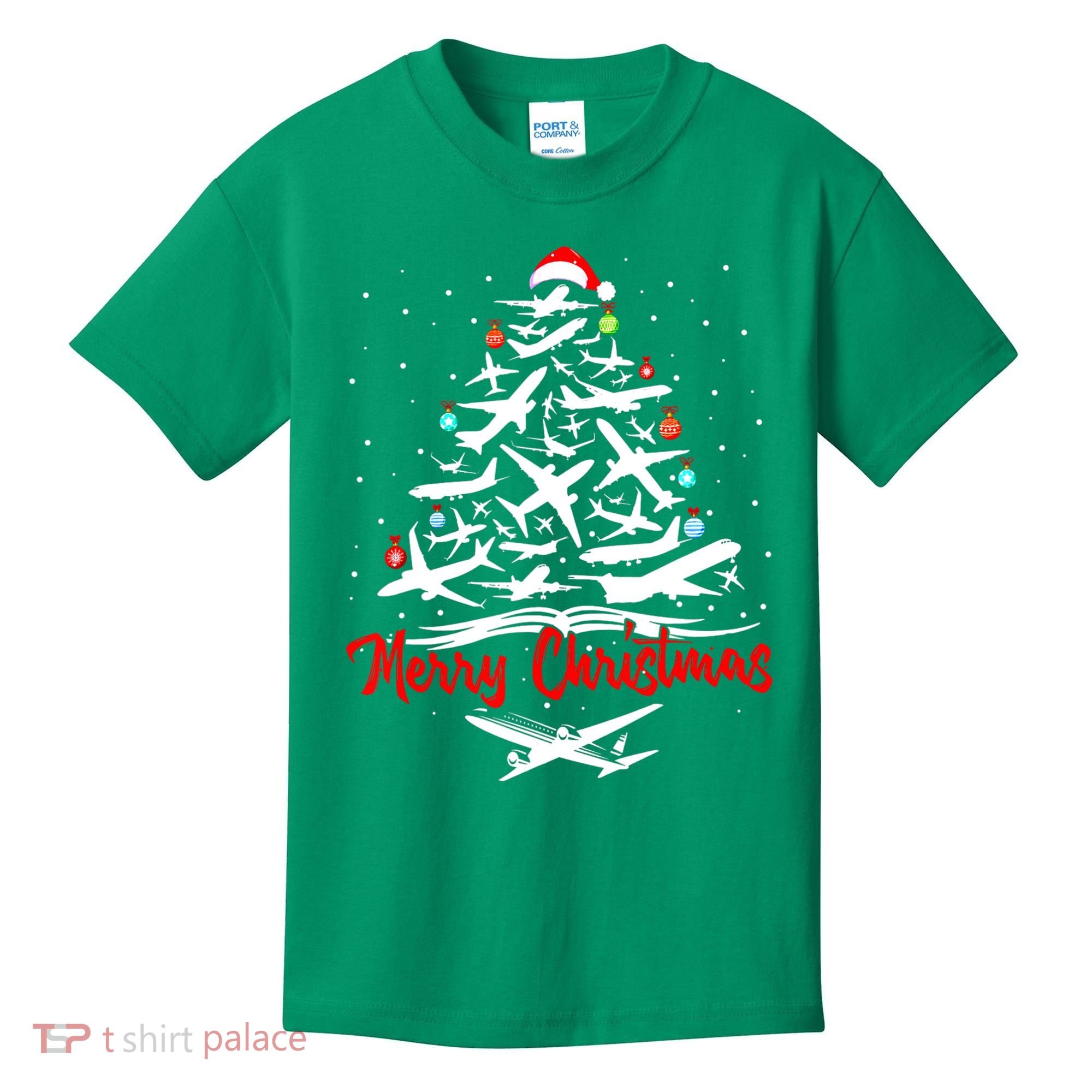 Airplane Christmas Tree Kids T-Shirt