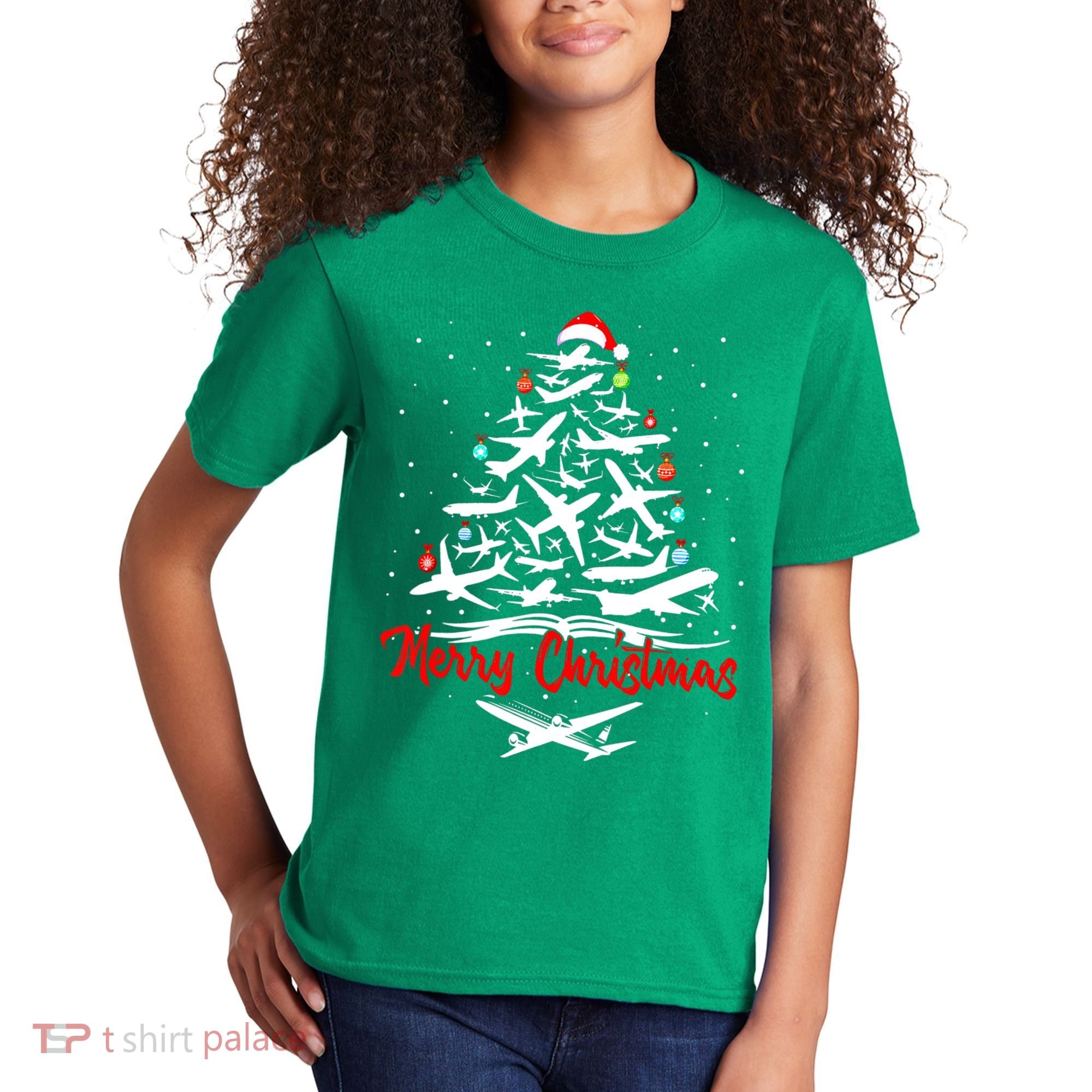 Airplane Christmas Tree Kids T-Shirt