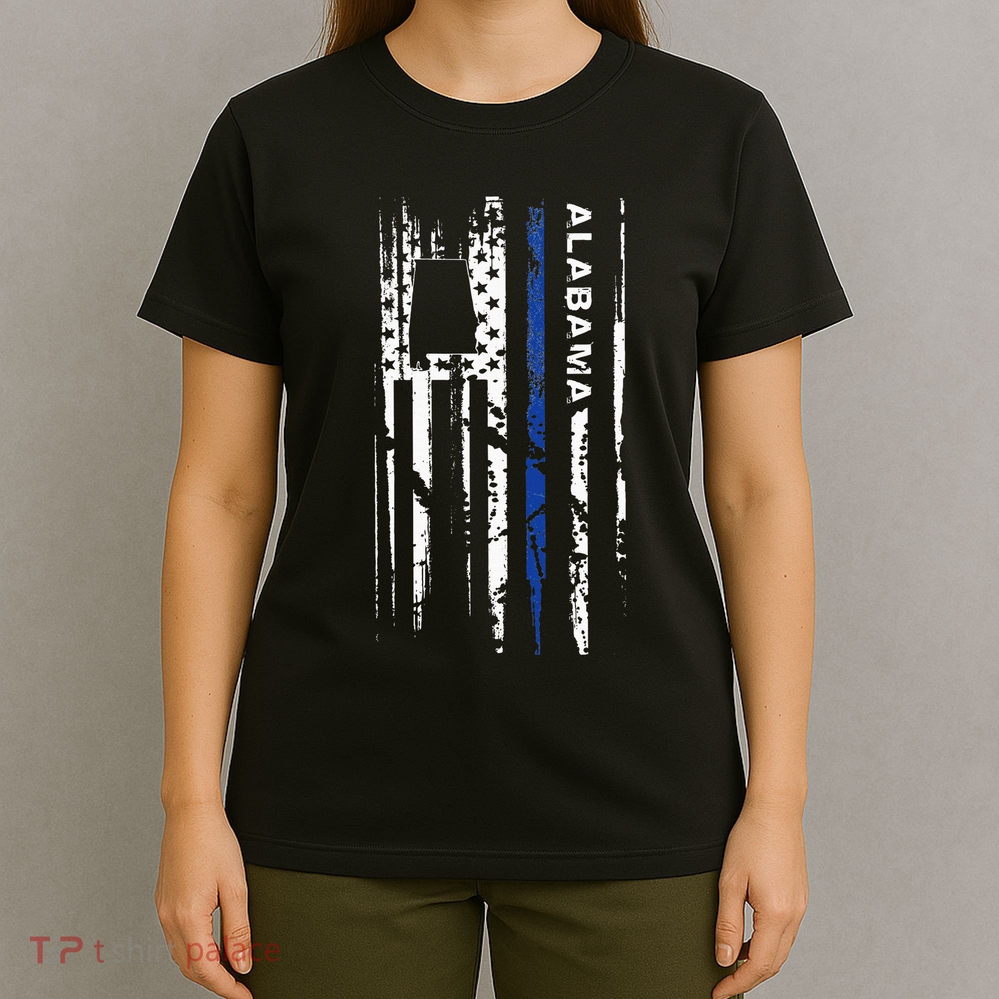 Alabama Cop Thin Blue Line Leo Police American Flag T-Shirt