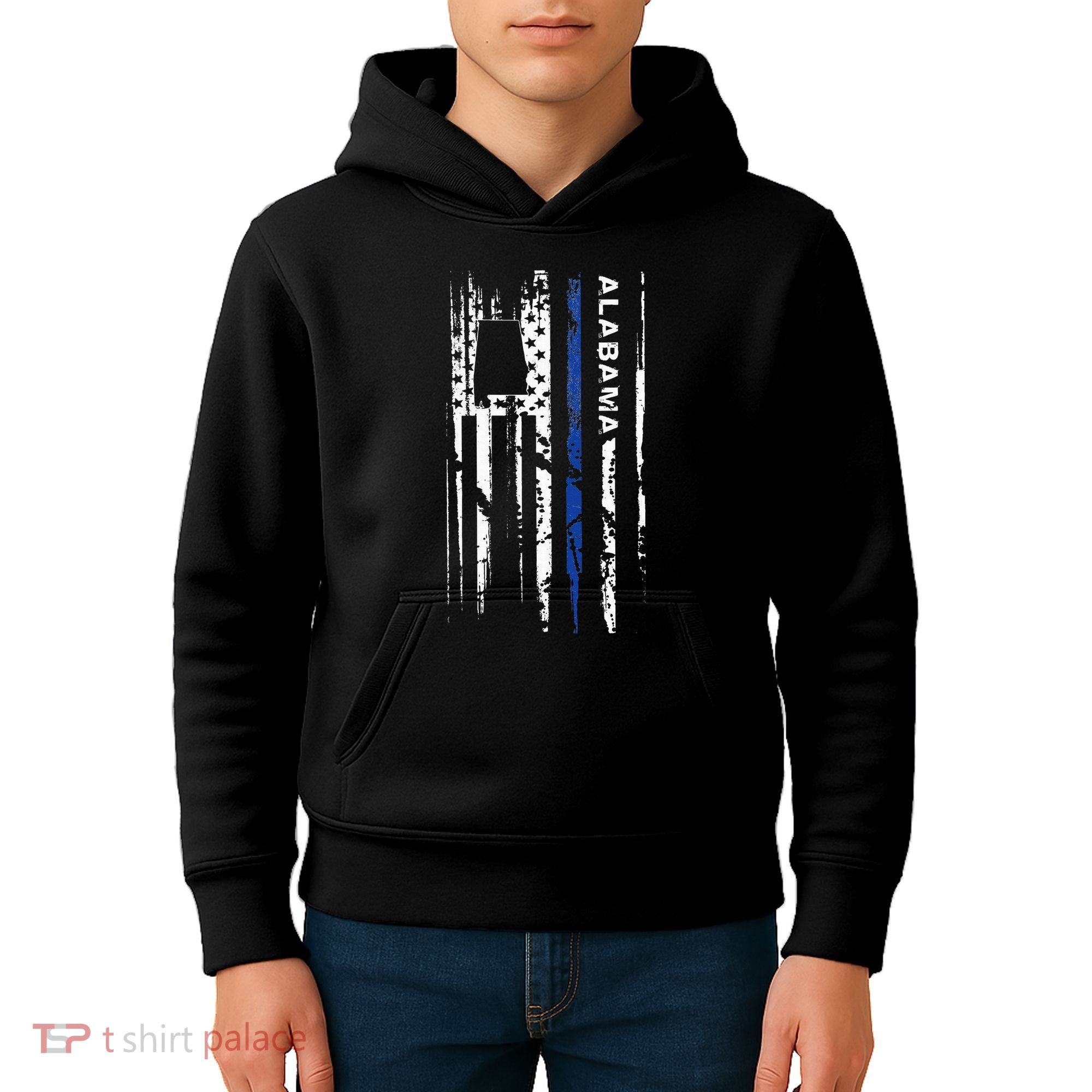 Alabama Cop Thin Blue Line Leo Police American Flag Kids Hoodie