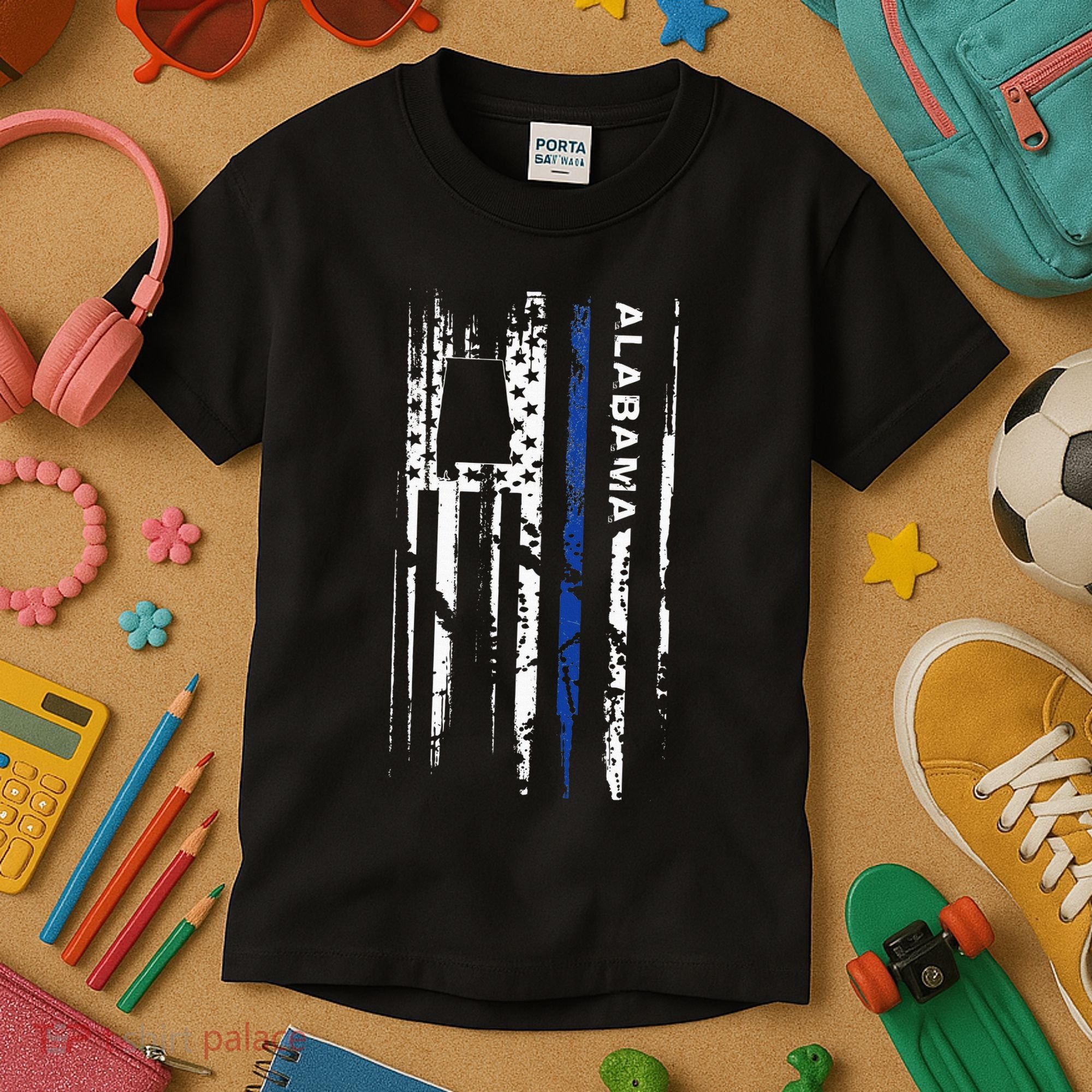 Alabama Cop Thin Blue Line Leo Police American Flag Kids T-Shirt