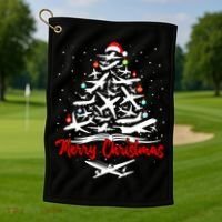 Airplane Christmas Tree Great Funny Gift Golf Towel thumb 1