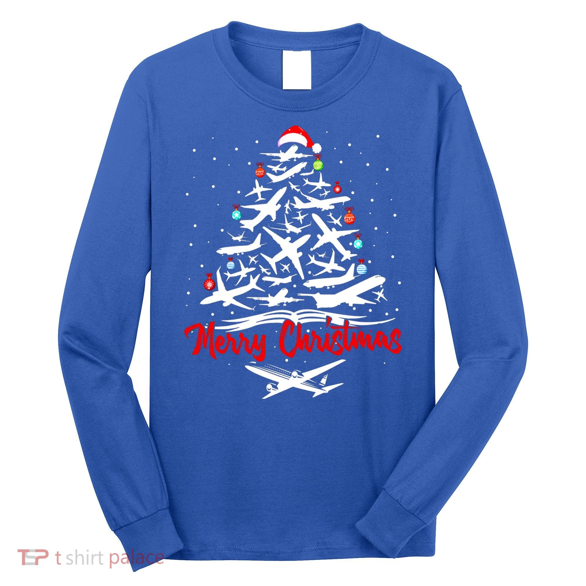 Airplane Christmas Tree Great Funny Gift Long Sleeve Shirt