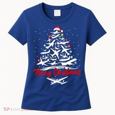 Airplane Christmas Tree Great Funny Gift Women's T-Shirt