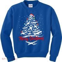 Airplane Christmas Tree Great Funny Gift Kids Sweatshirt thumb 0