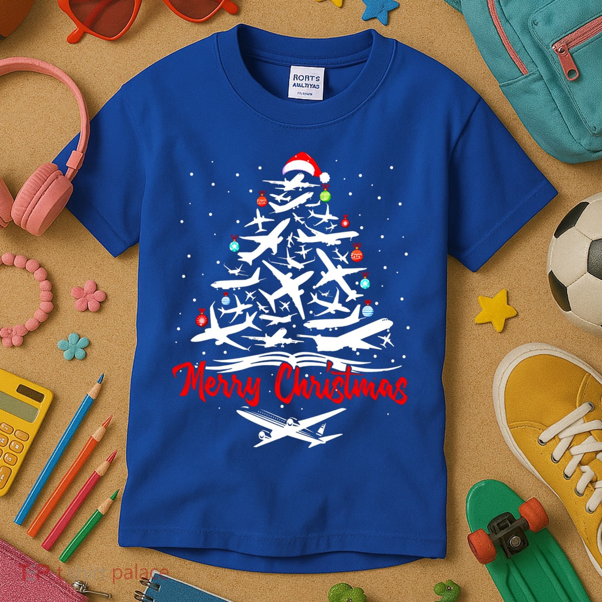 Airplane Christmas Tree Great Funny Gift Kids T-Shirt