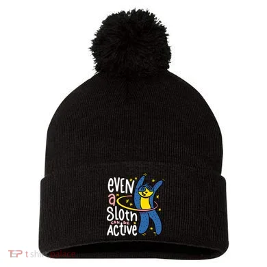 Active Sloth Funny Pom Pom 12in Knit Beanie
