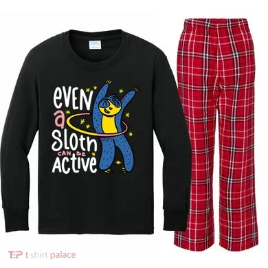 Active Sloth Funny Kids Long Sleeve Plaid Pajama Set