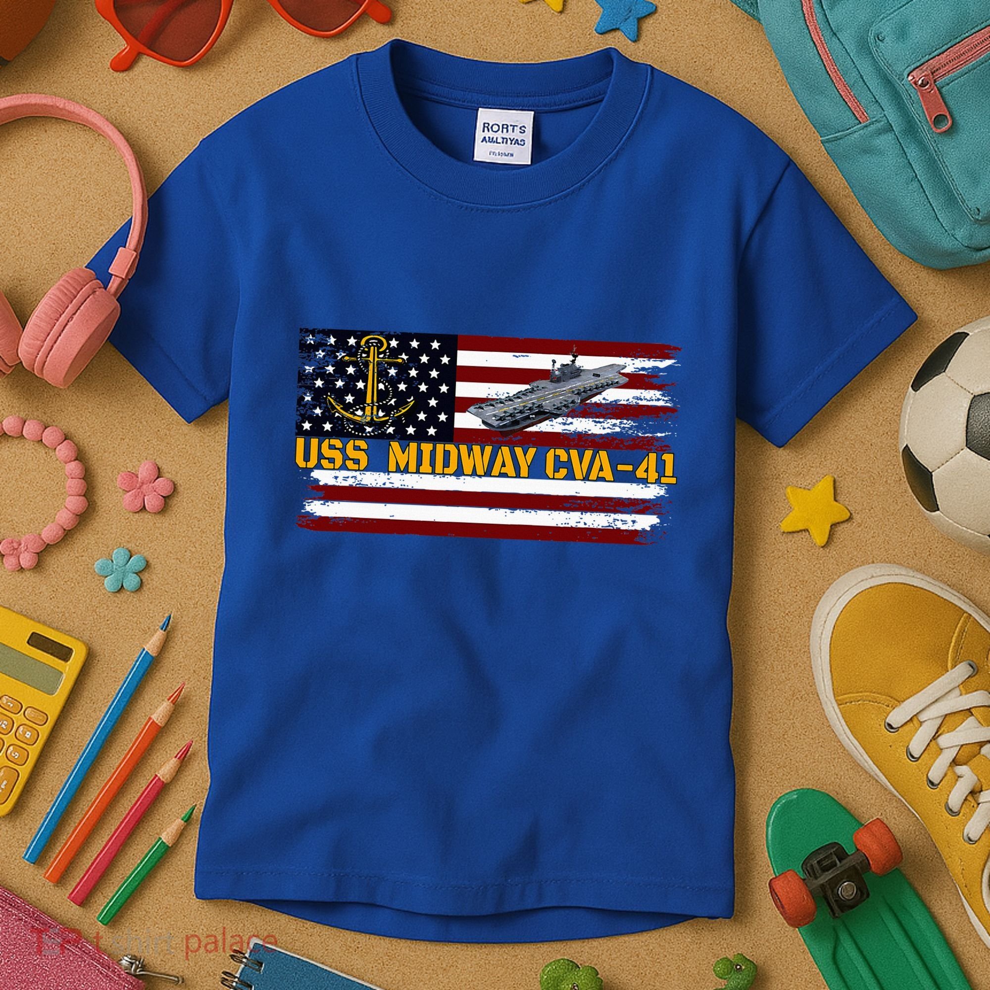 Aircraft Carrier Uss Midway Cva41 Veterans Day FatherS Day Kids T-Shirt
