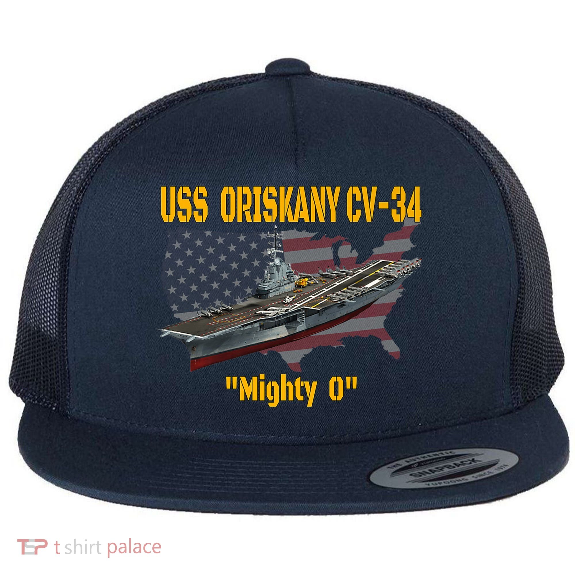 Aircraft Carrier USS Oriskany CV-34 Veteran Day Father Day Premium Flat Bill Trucker Hat