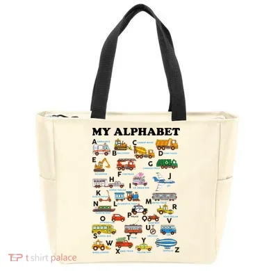 Alphabet Construction Vehicles ABC Learning Teaching Tote Bag