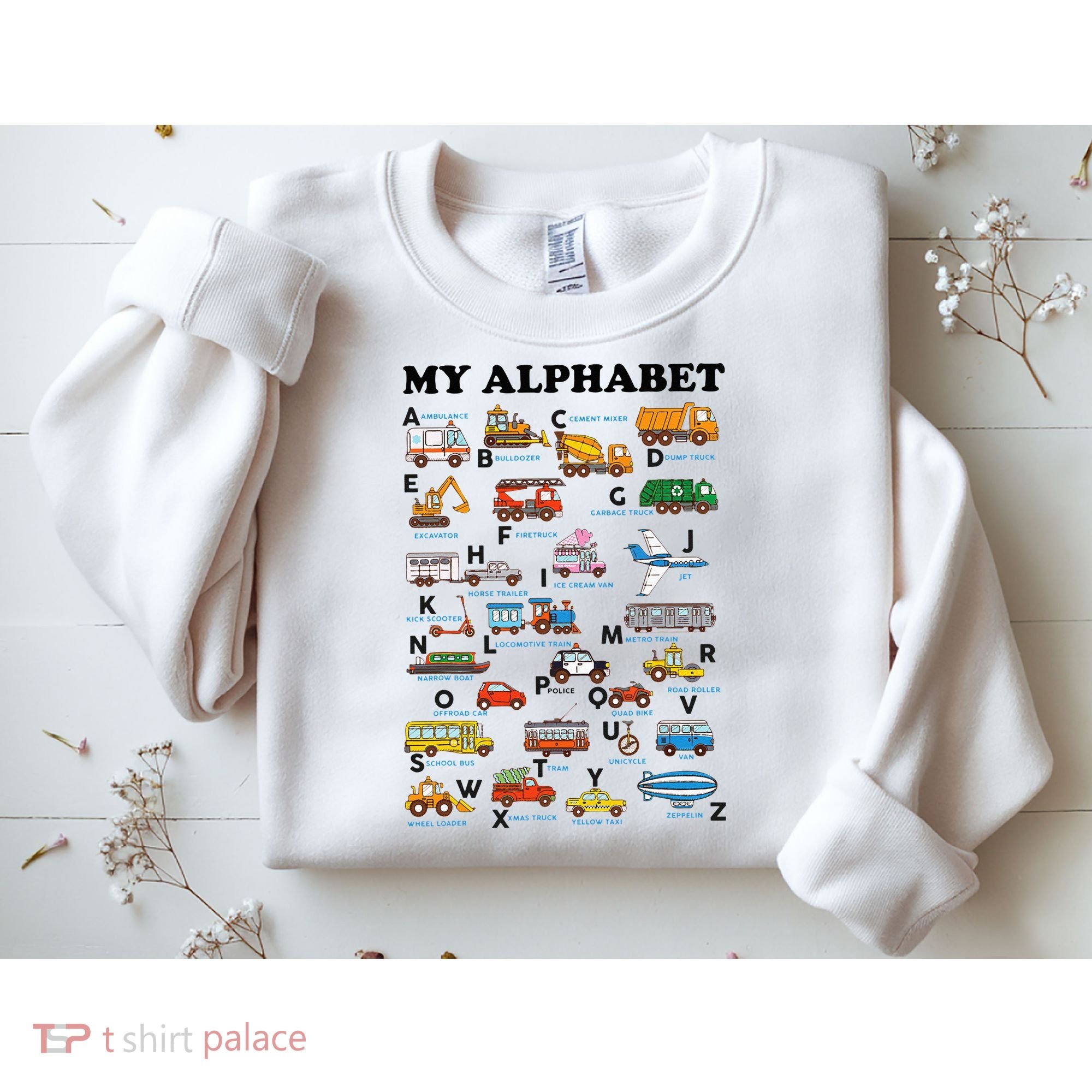 Alphabet Construction Vehicles ABC Learning Teaching Sweatshirt