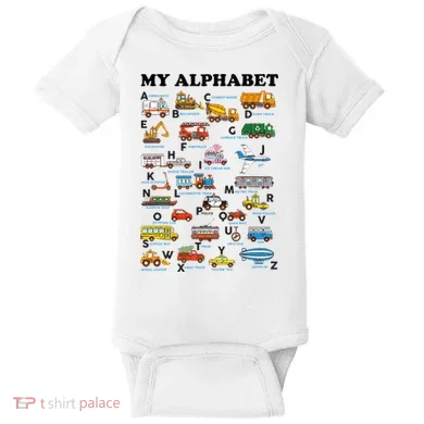 Alphabet Construction Vehicles ABC Learning Teaching Baby Bodysuit