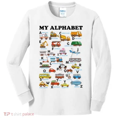 Alphabet Construction Vehicles ABC Learning Teaching Kids Long Sleeve Shirt