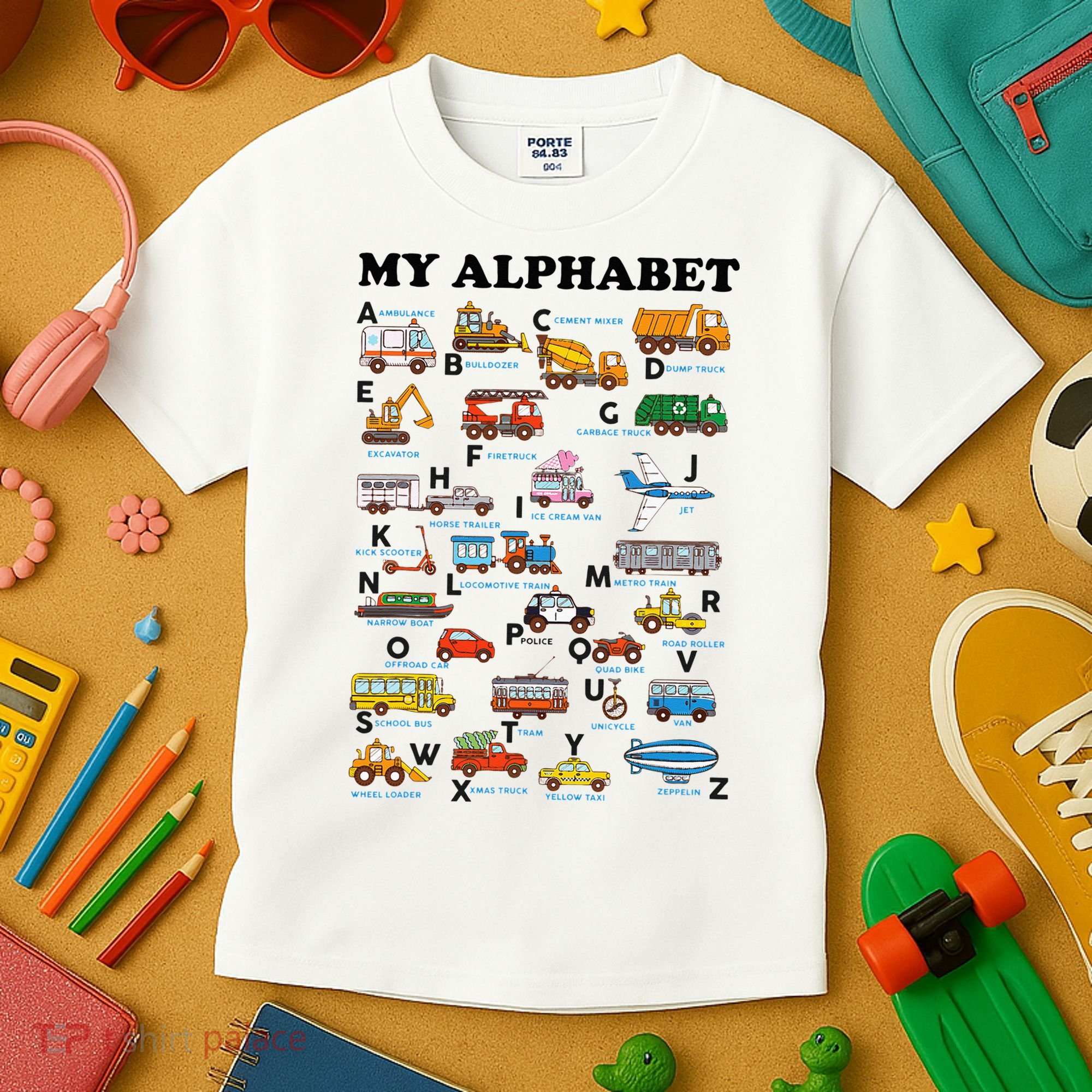 Alphabet Construction Vehicles ABC Learning Teaching Kids T-Shirt