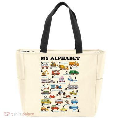 Alphabet Construction Vehicles Abc Learning Teaching Tote Bag