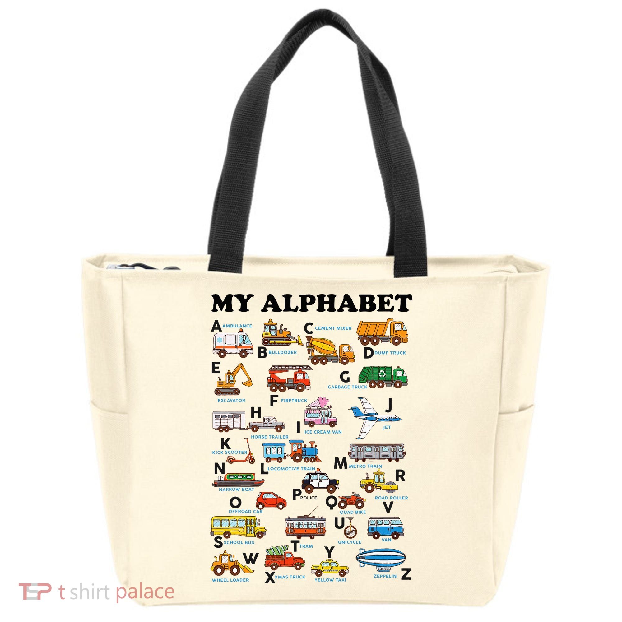 Alphabet Construction Vehicles Abc Learning Teaching Tote Bag