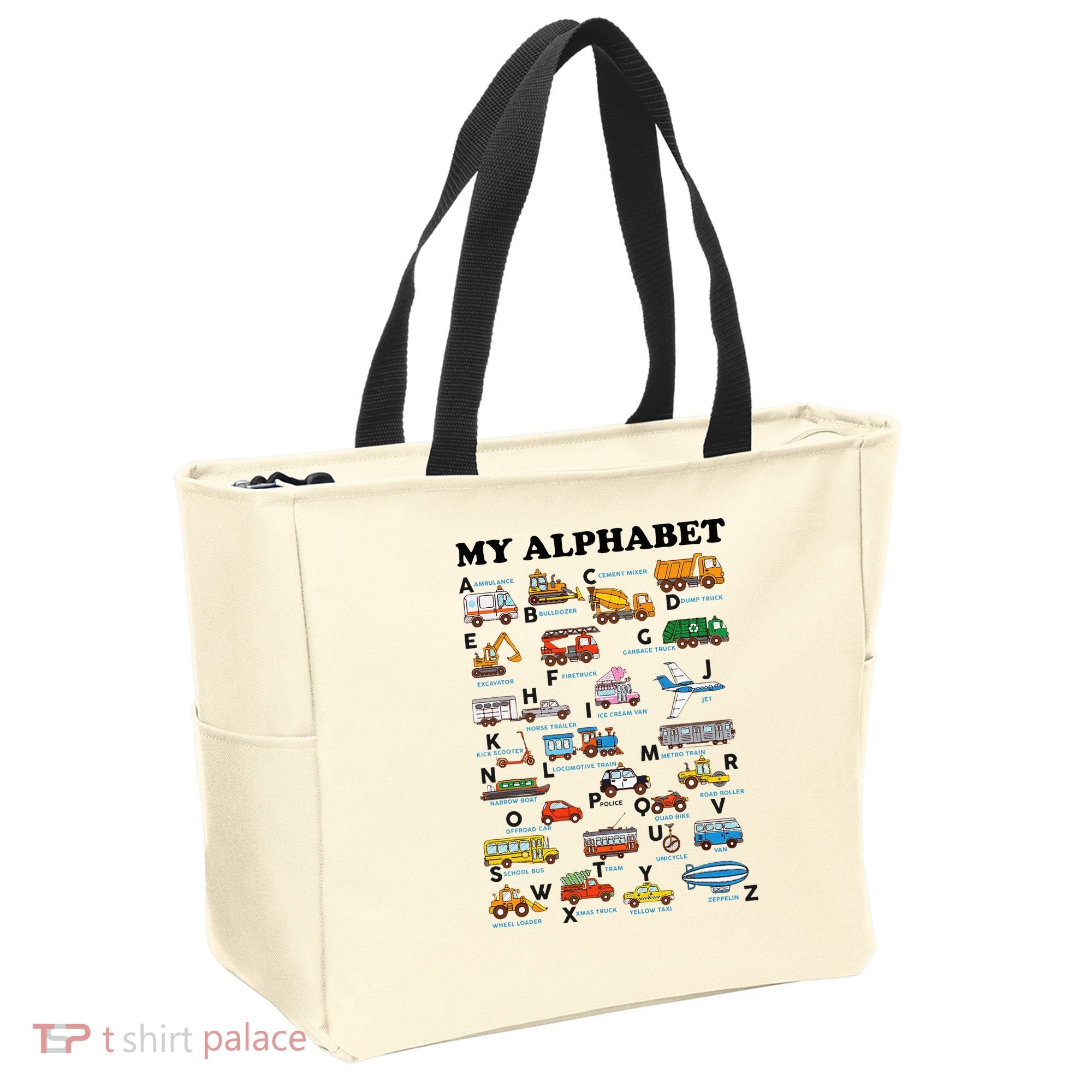 Alphabet Construction Vehicles Abc Learning Teaching Tote Bag