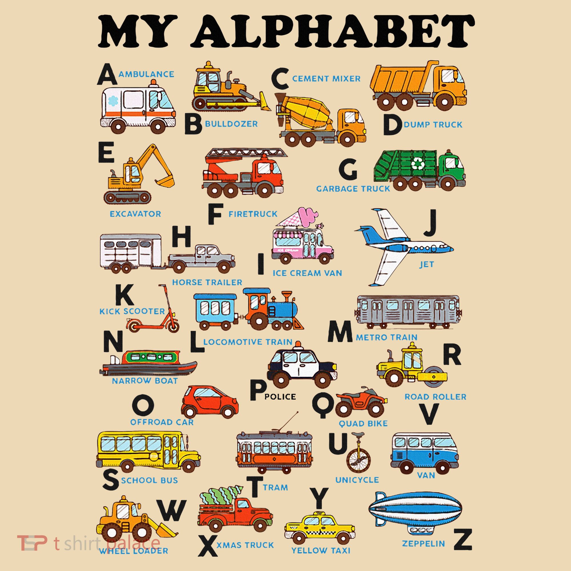 Alphabet Construction Vehicles Abc Learning Teaching Tote Bag