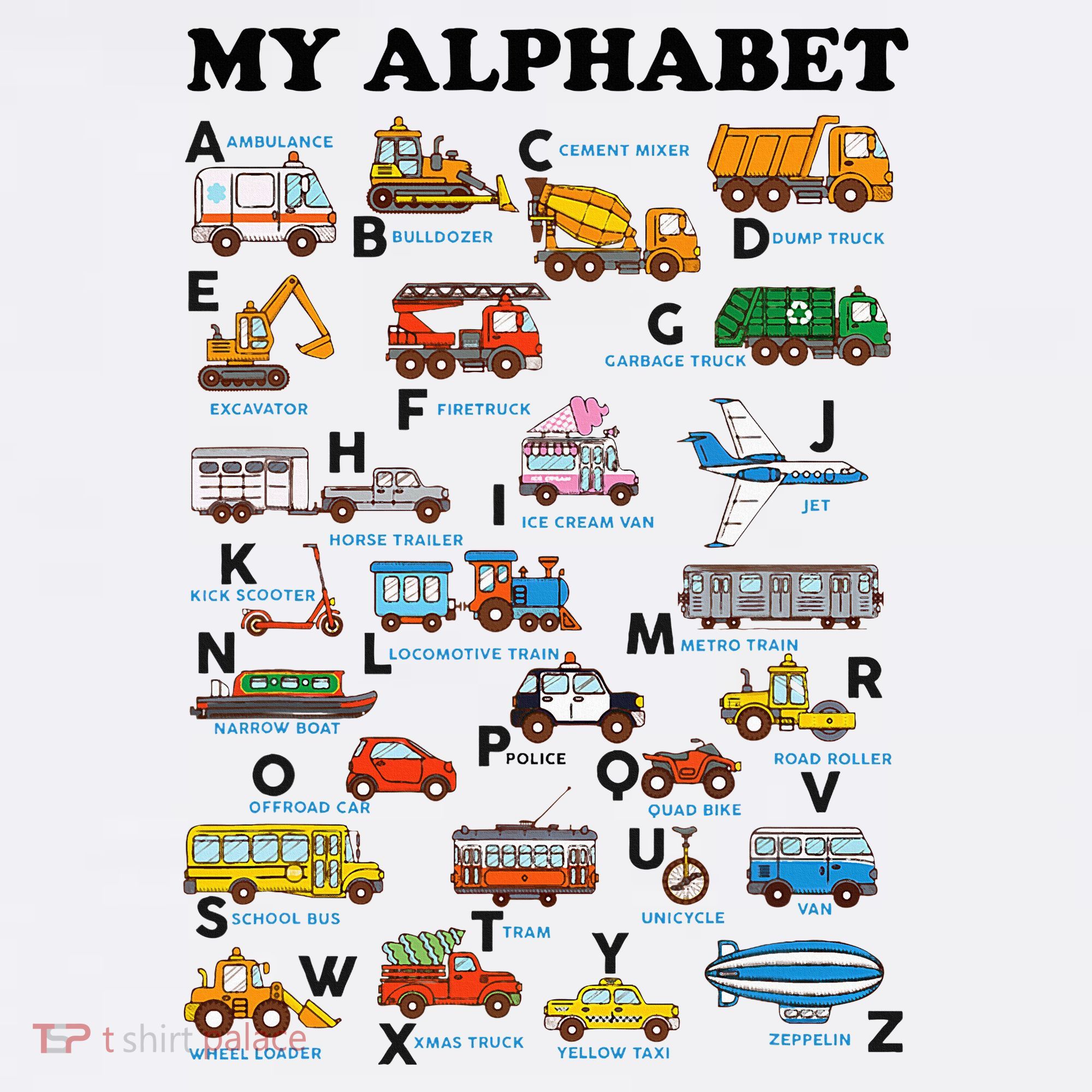 Alphabet Construction Vehicles Abc Learning Teaching Doggie Tank