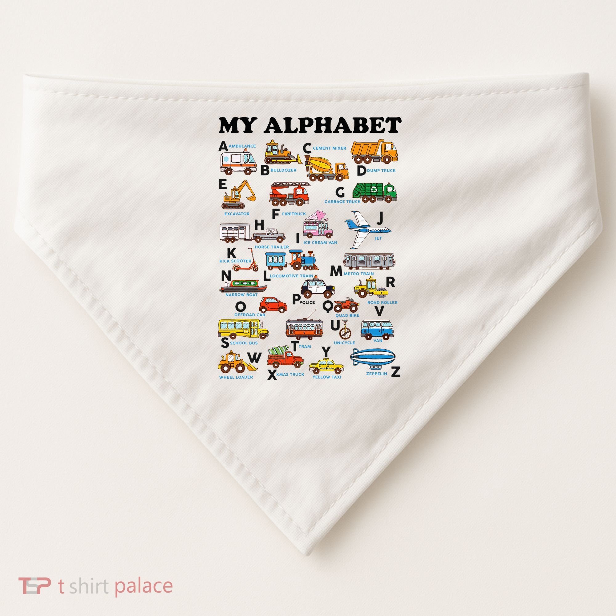 Alphabet Construction Vehicles Abc Learning Teaching USA-Made Doggie Bandana