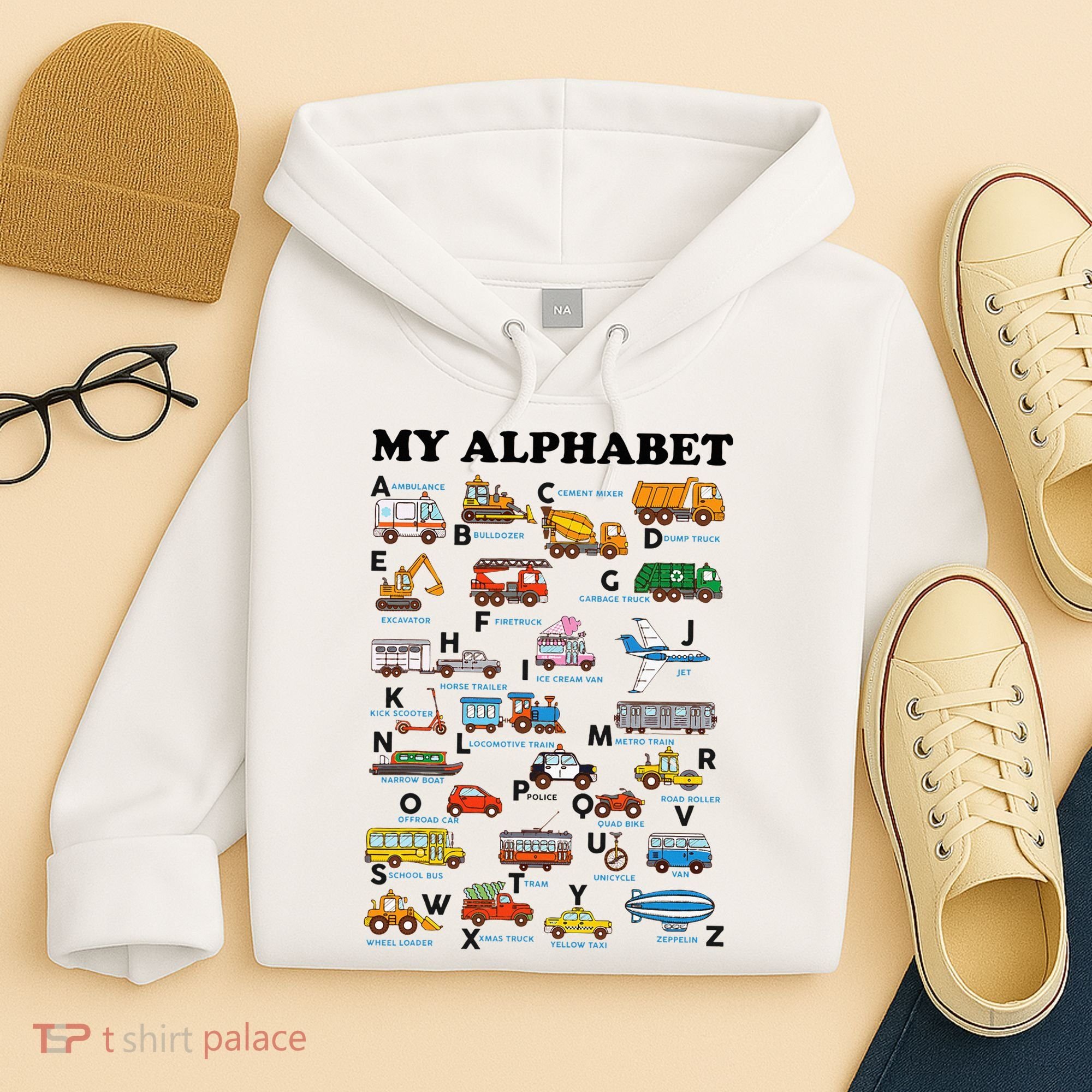 Alphabet Construction Vehicles Abc Learning Teaching Hoodie