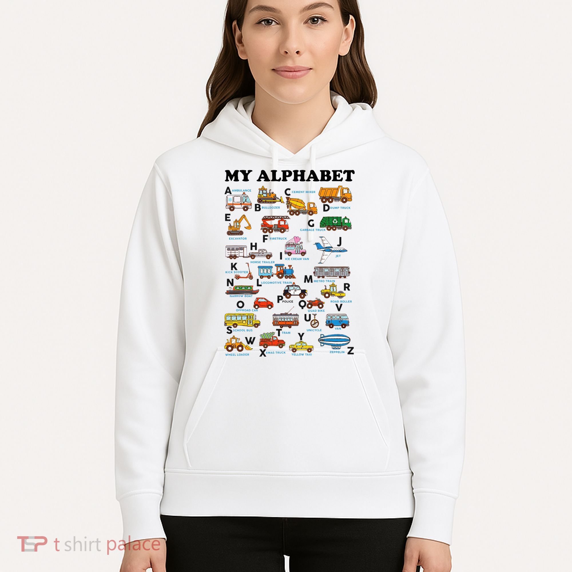 Alphabet Construction Vehicles Abc Learning Teaching Hoodie