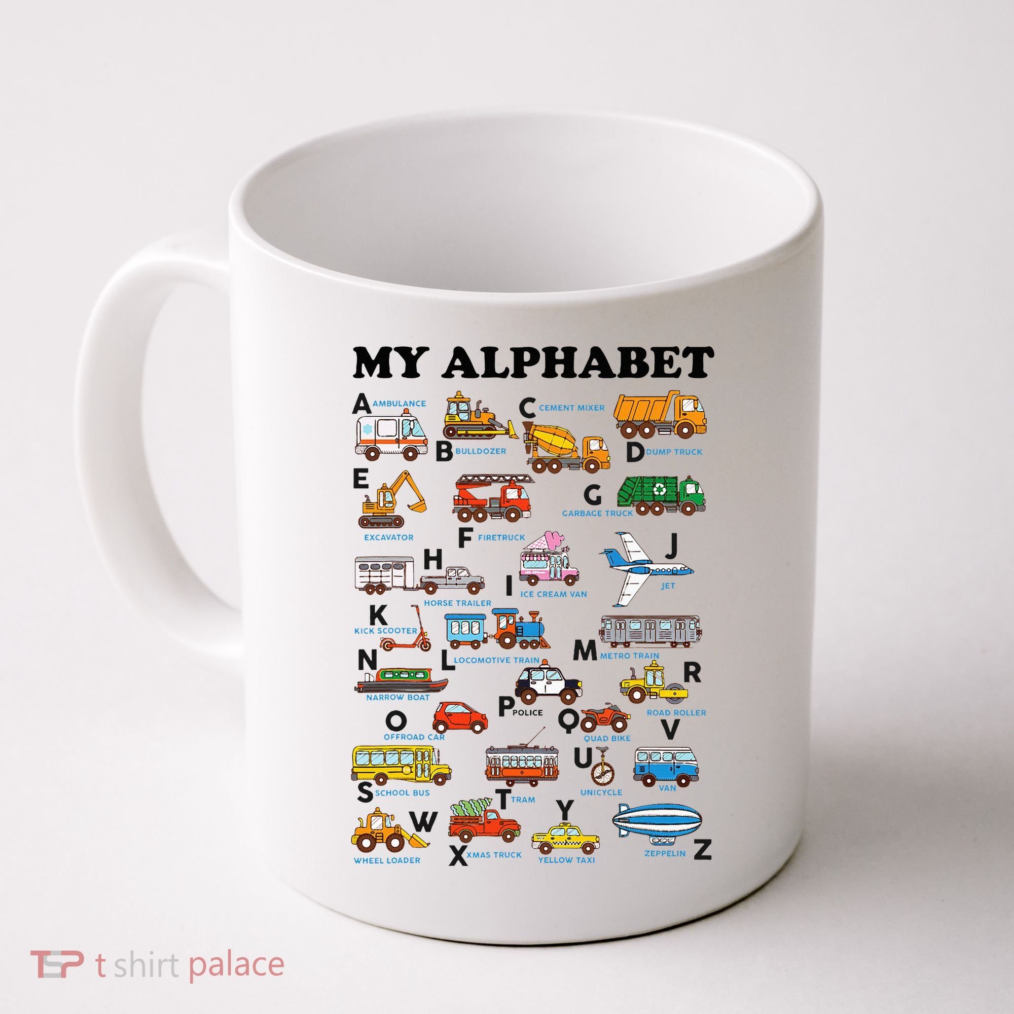 Alphabet Construction Vehicles Abc Learning Teaching Coffee Mug