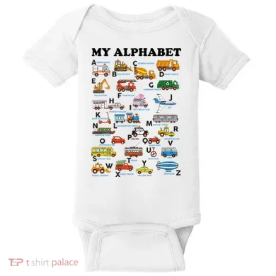 Alphabet Construction Vehicles Abc Learning Teaching Baby Bodysuit