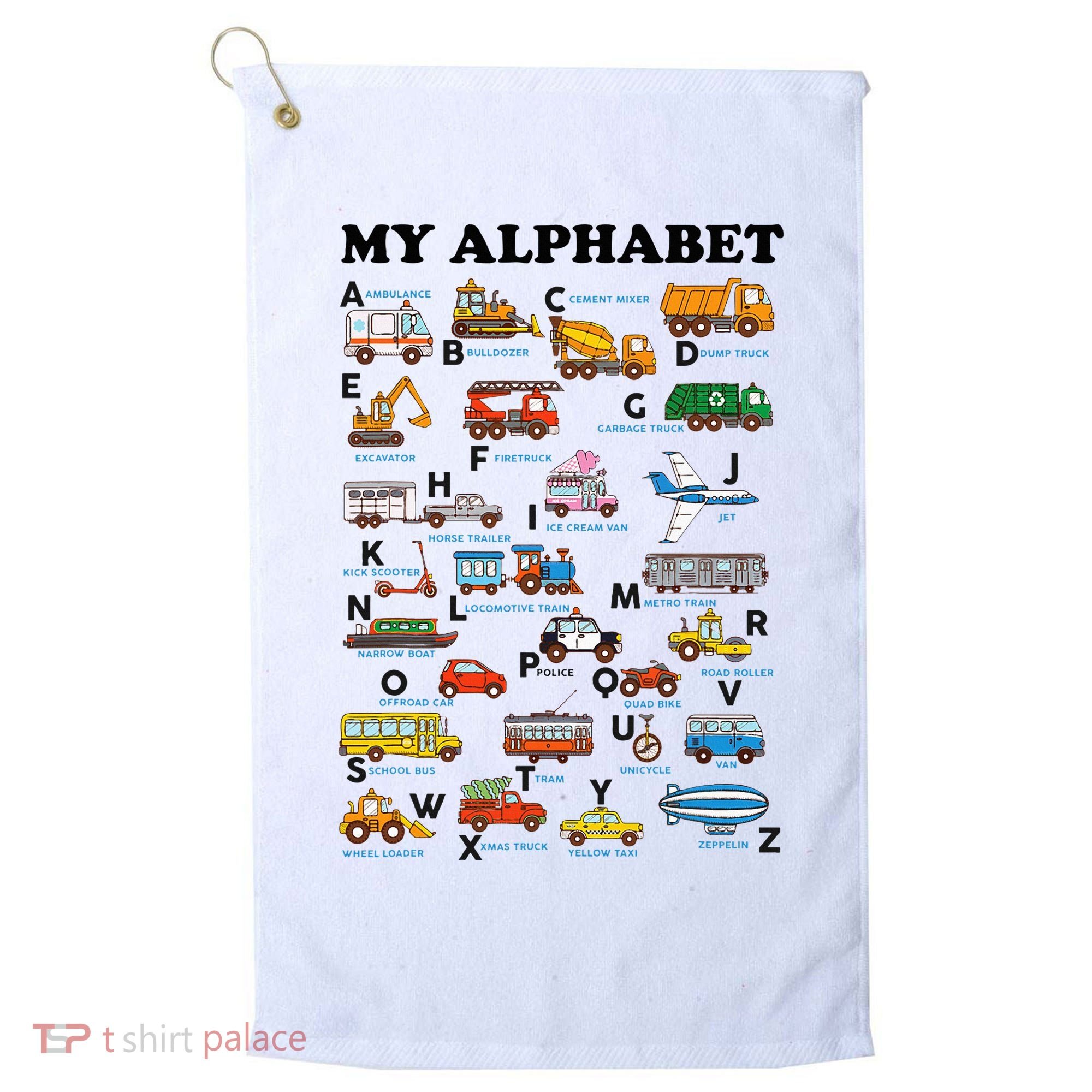 Alphabet Construction Vehicles Abc Learning Teaching Golf Towel