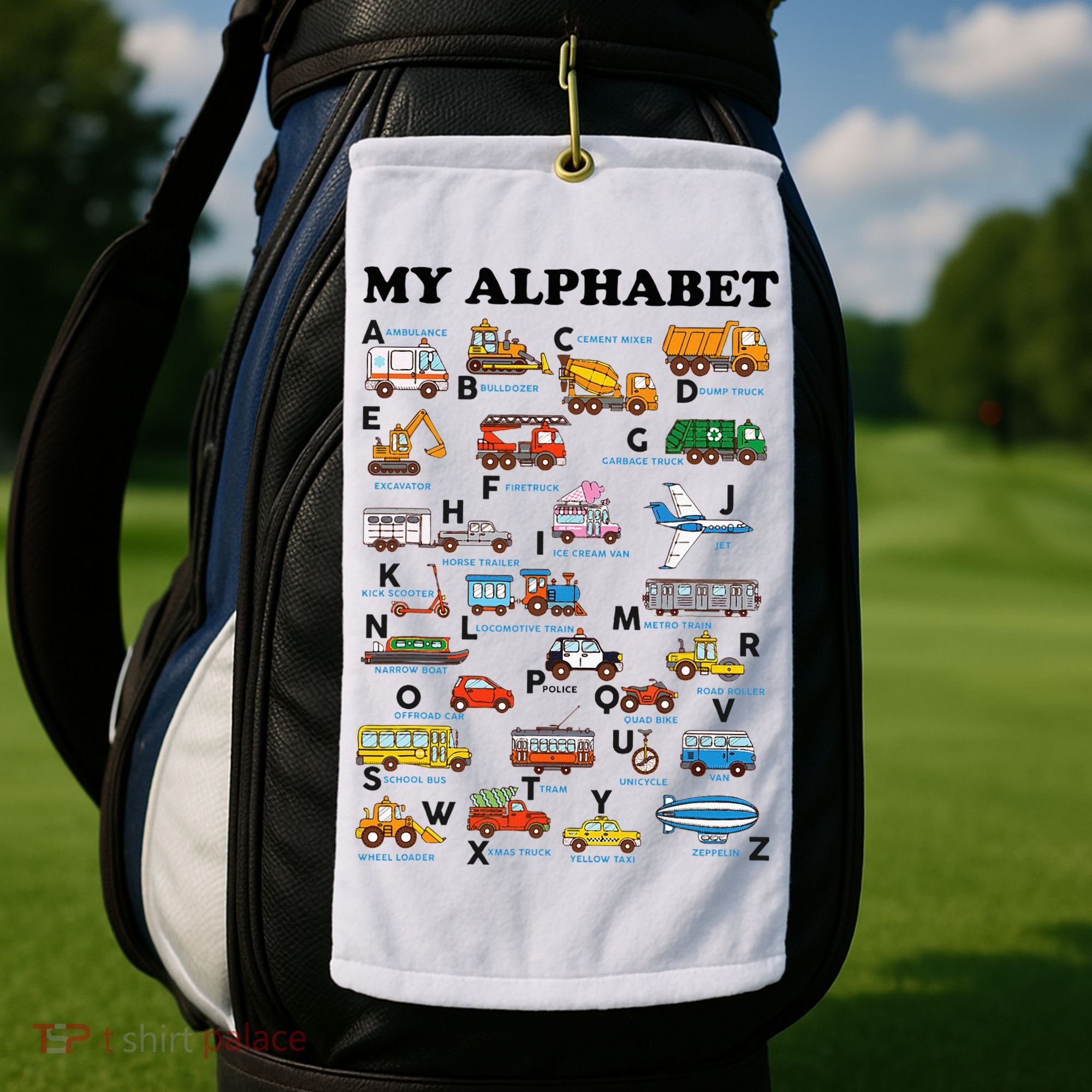 Alphabet Construction Vehicles Abc Learning Teaching Golf Towel