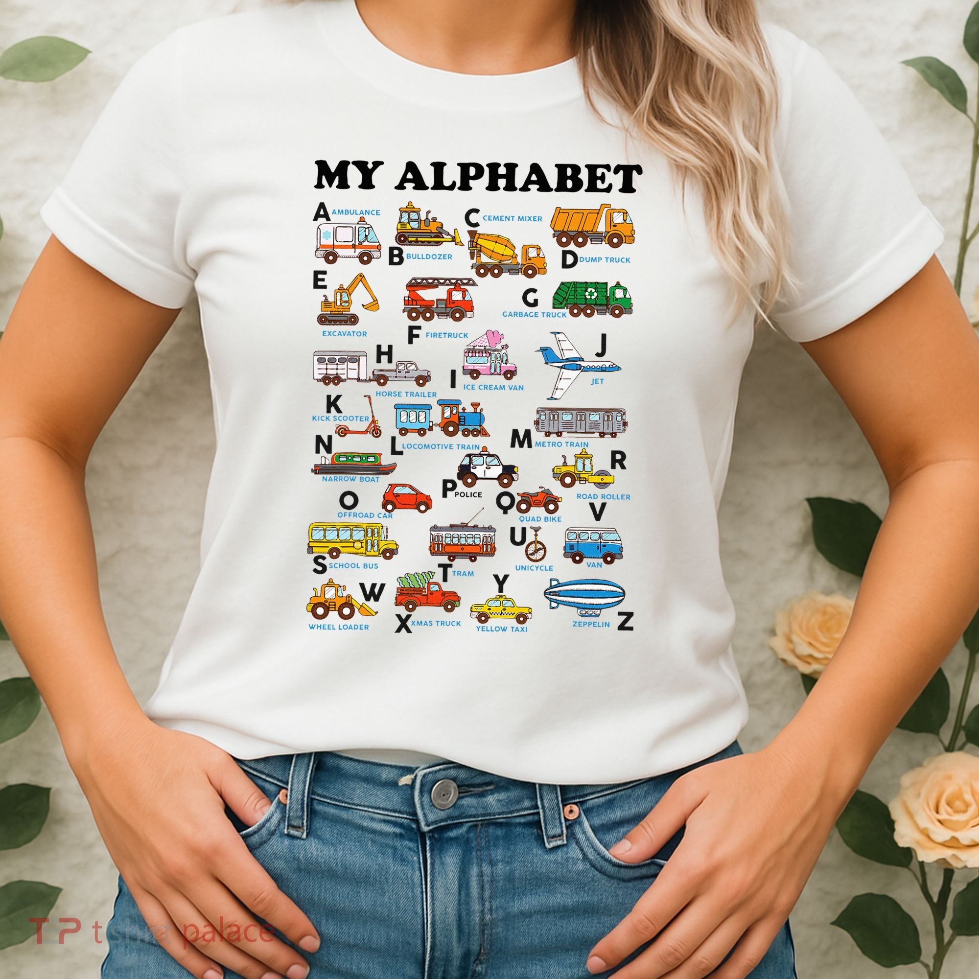 Alphabet Construction Vehicles Abc Learning Teaching Women's T-Shirt