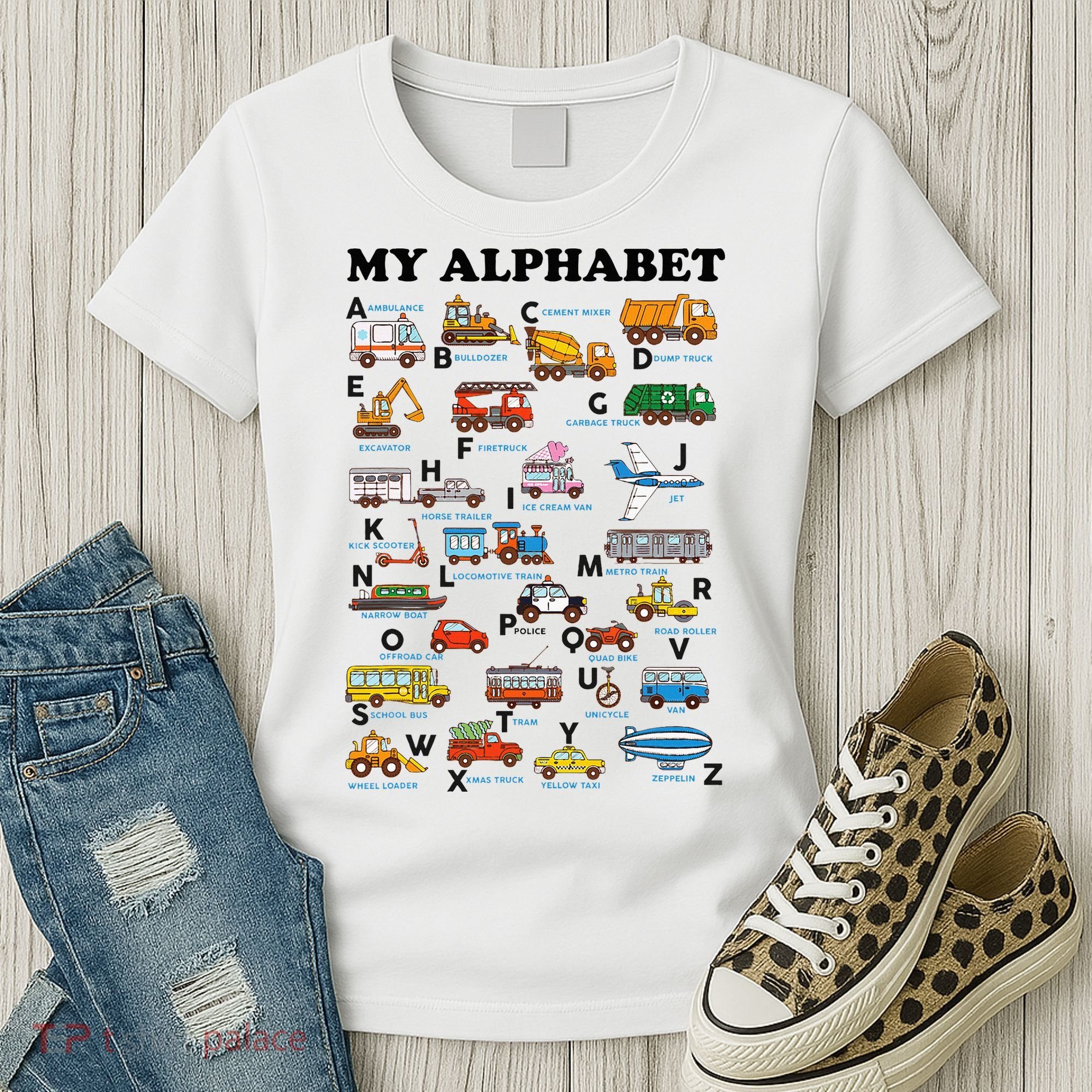 Alphabet Construction Vehicles Abc Learning Teaching Women's T-Shirt