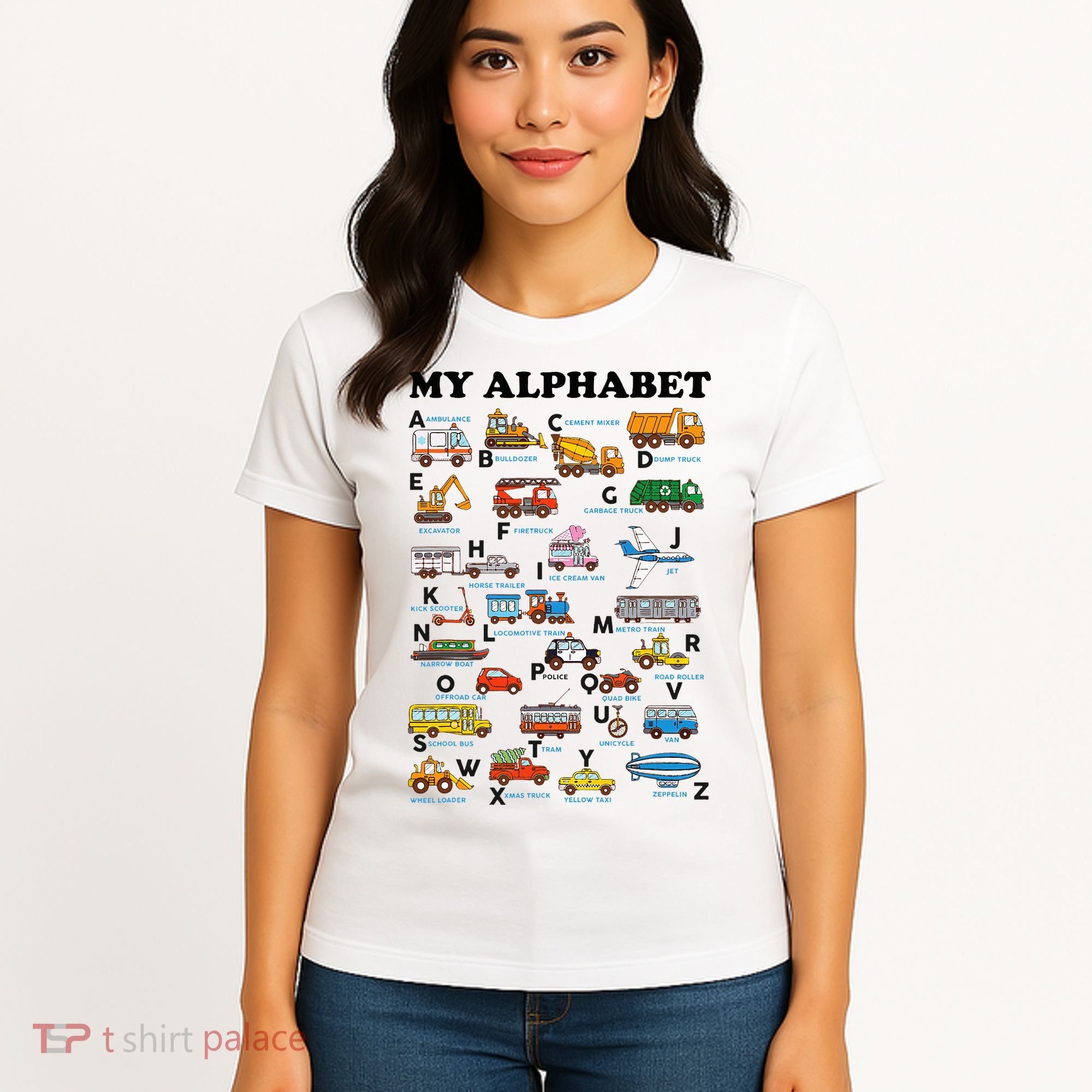Alphabet Construction Vehicles Abc Learning Teaching Women's T-Shirt