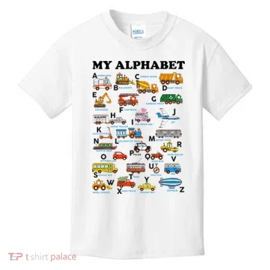 Alphabet Construction Vehicles Abc Learning Teaching Kids T-Shirt