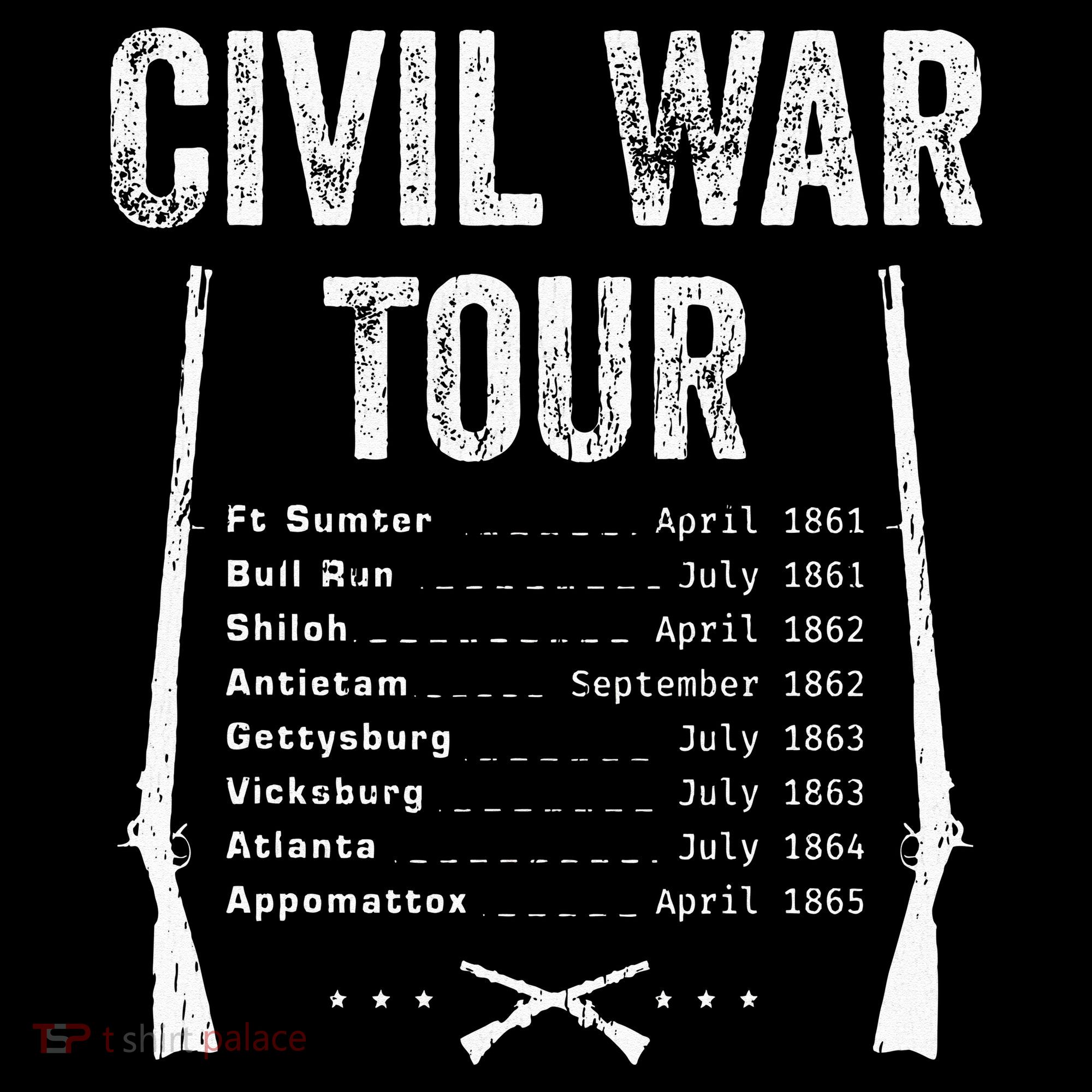 American Civil War Tour Battle Dates Reenactment Gettysburg T-Shirt