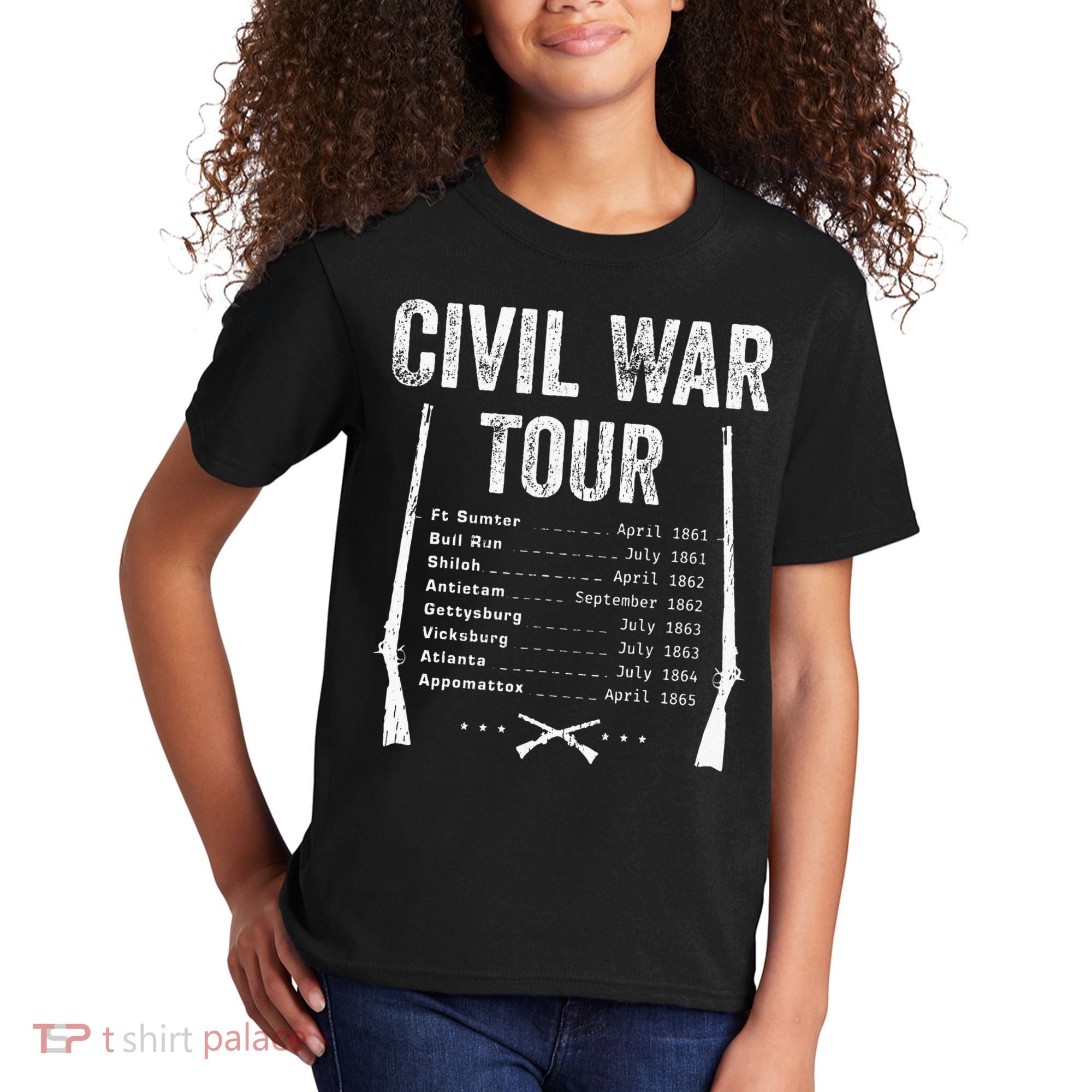 American Civil War Tour Battle Dates Reenactment Gettysburg Kids T-Shirt