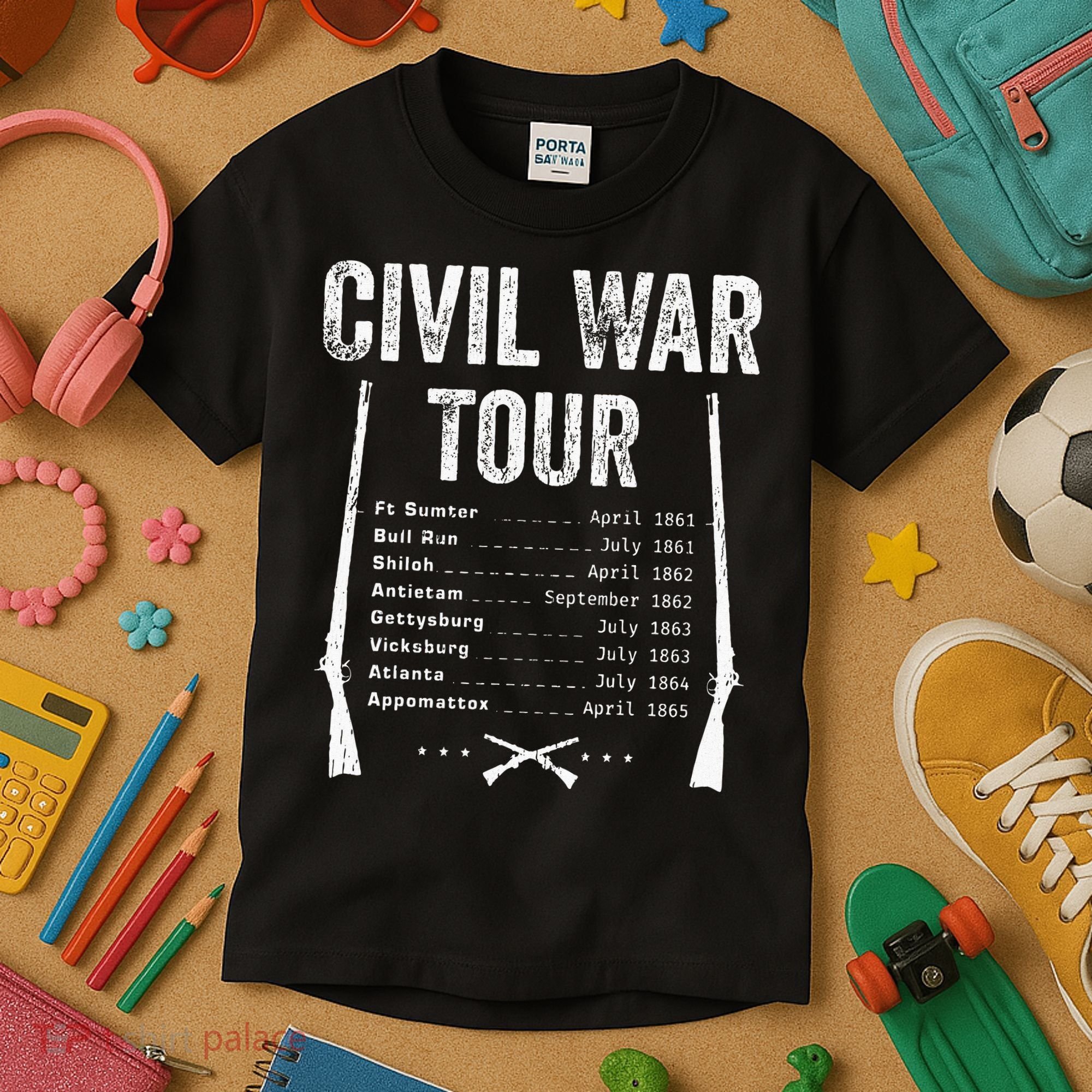 American Civil War Tour Battle Dates Reenactment Gettysburg Kids T-Shirt