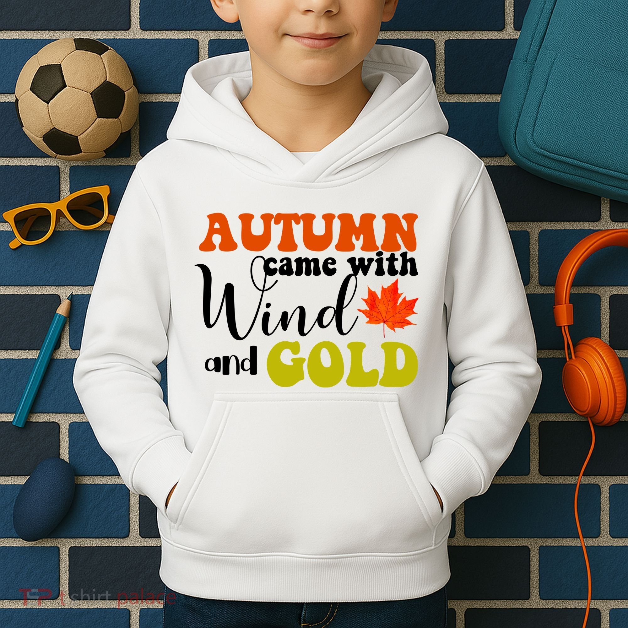 Autumn Came With Wind And Gold Kids Hoodie
