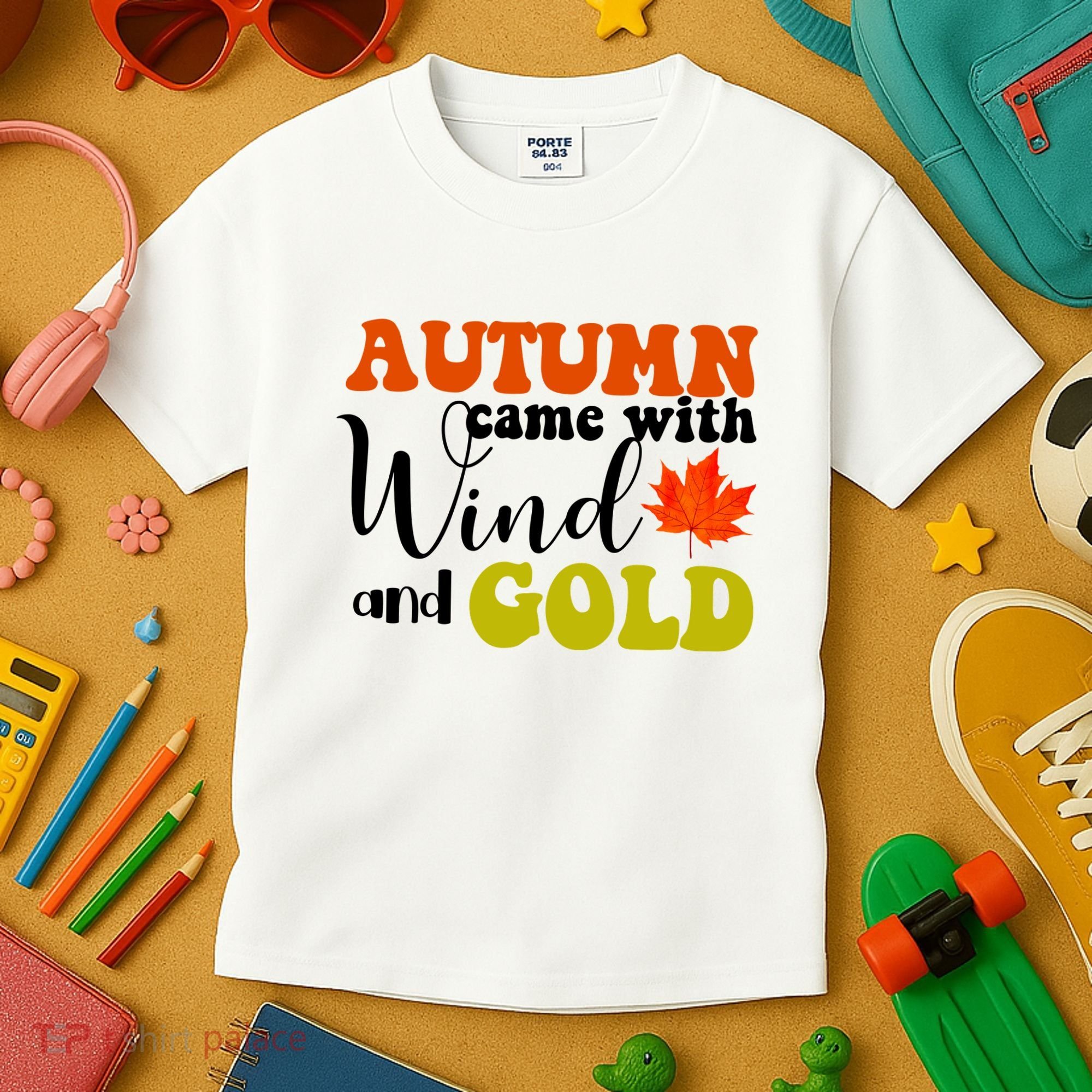 Autumn Came With Wind And Gold Kids T-Shirt