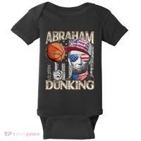 Abraham Dunking Abe Lincoln Basketball Patriotic 4th of July Baby Bodysuit thumb 0