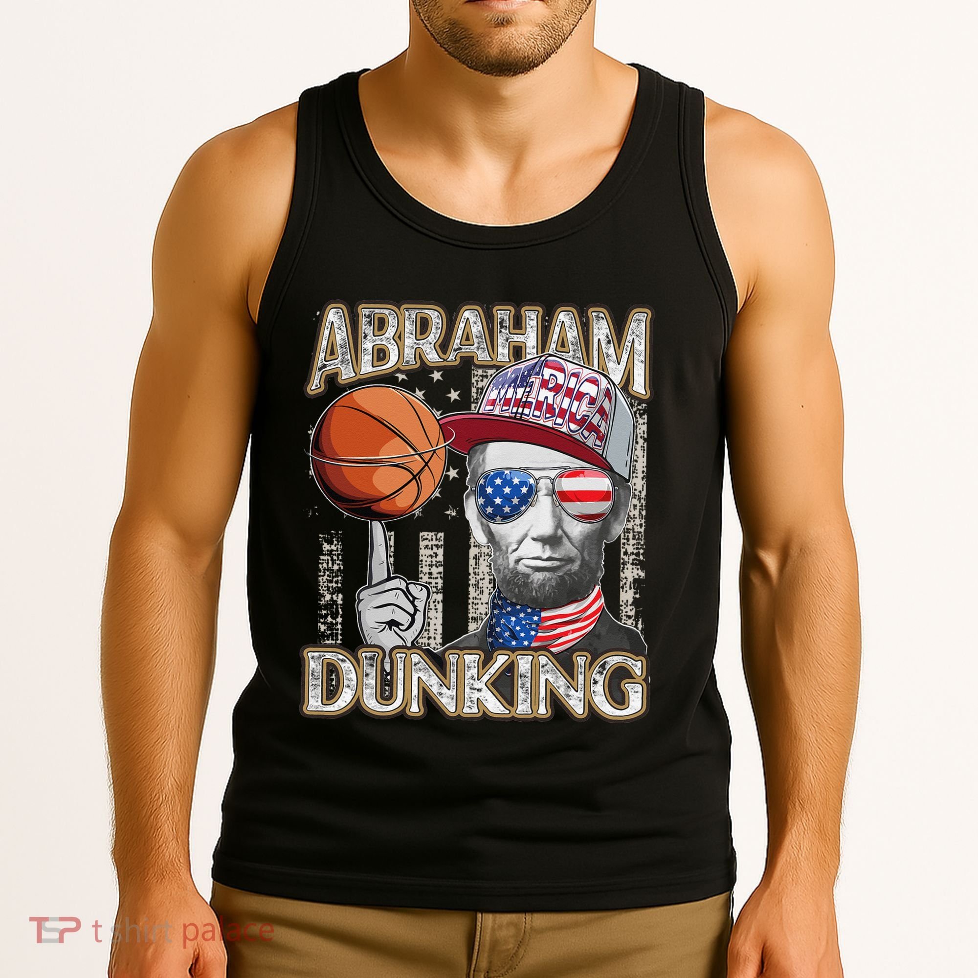 Abraham Dunking Abe Lincoln Basketball Patriotic 4th of July Tank Top