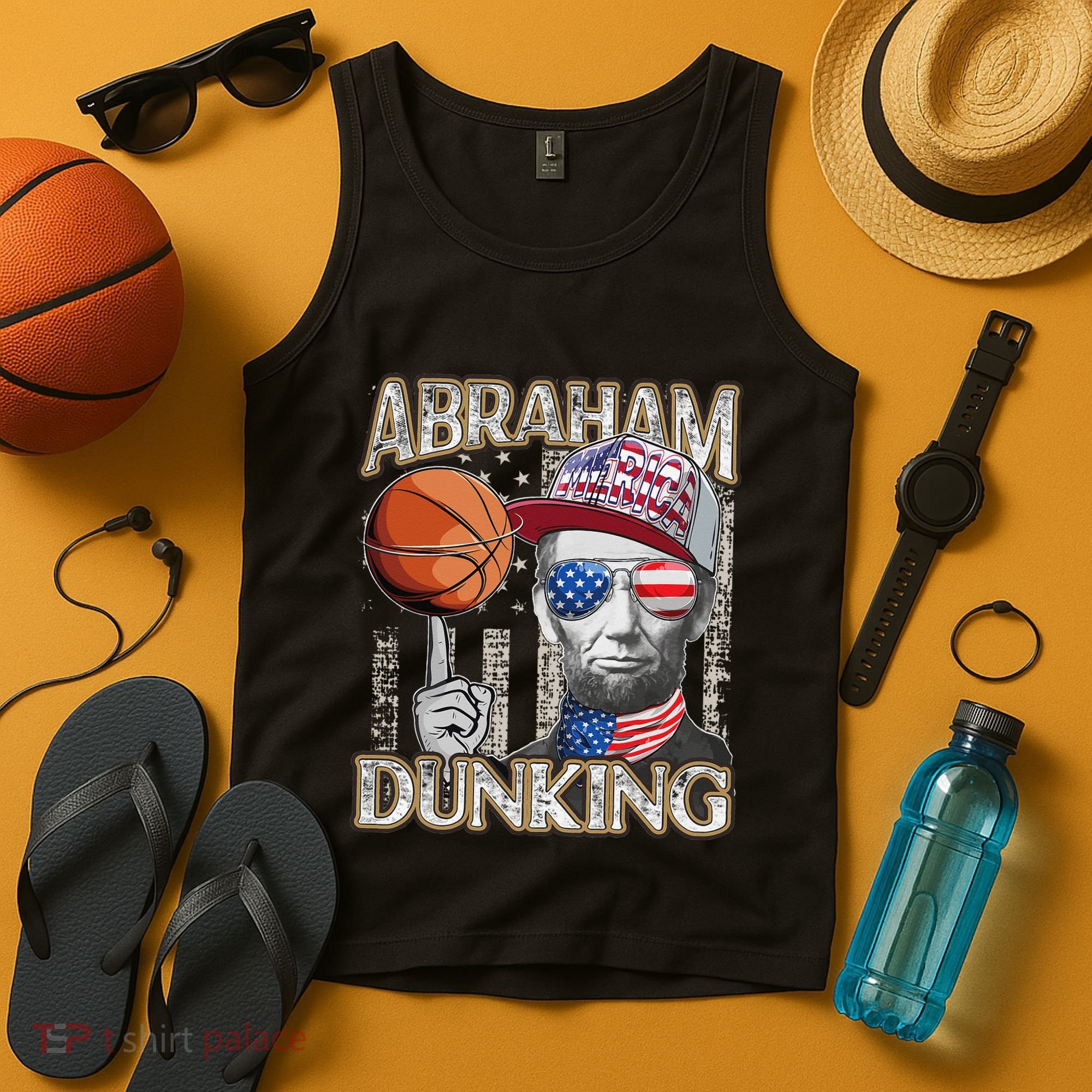Abraham Dunking Abe Lincoln Basketball Patriotic 4th of July Tank Top